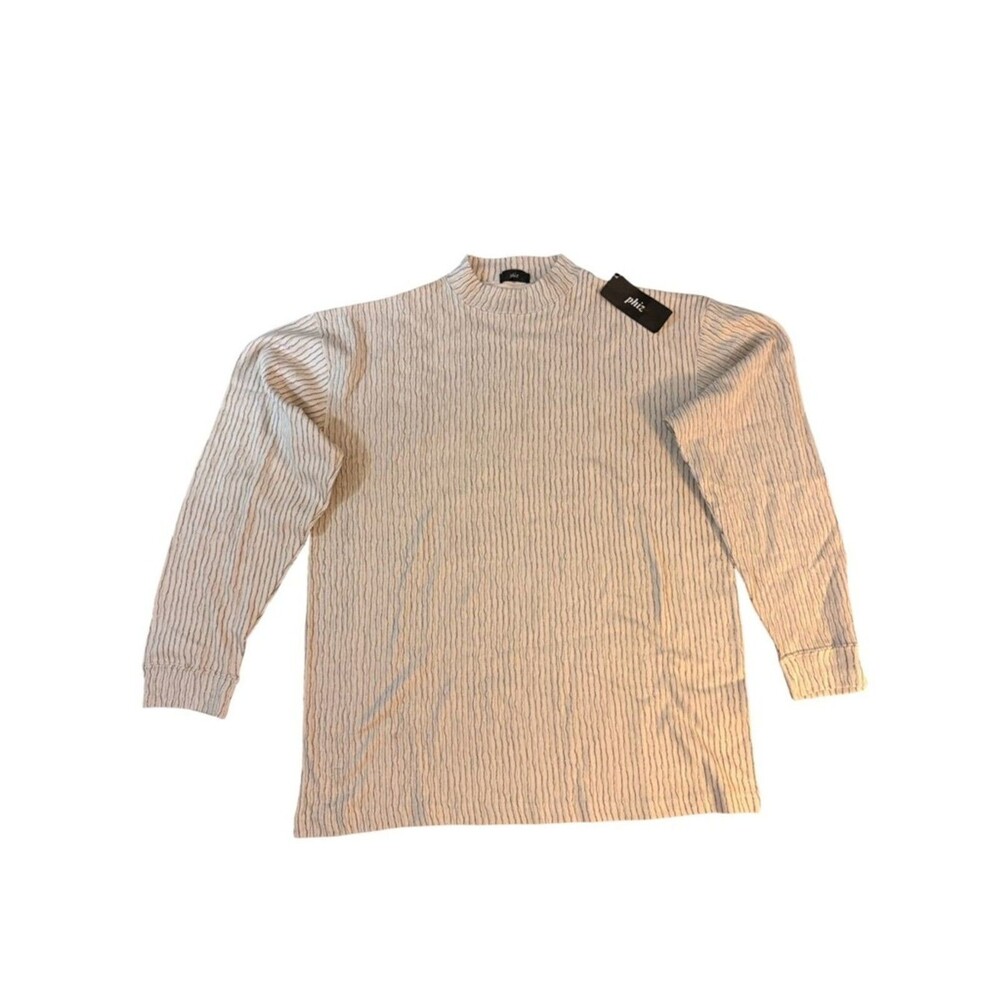Mens Long Sleeve Knit Shirt XL Phuz Striped Crew Neck Casual Beige new